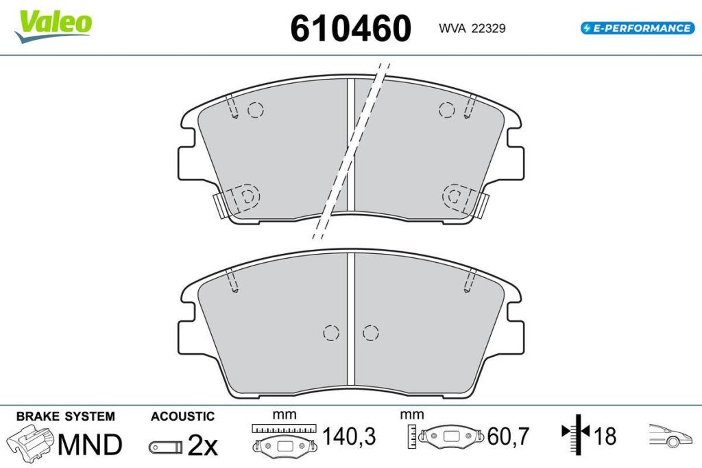 Jeu de 4 plaquettes de frein VALEO ref. 610460
